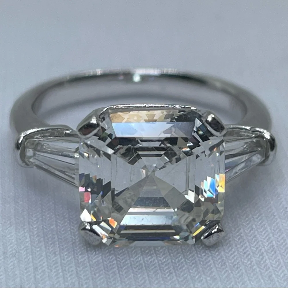 Lafonn Sterling Silver Radiant Cut CZ Ring Baguette Side Stones Bridal